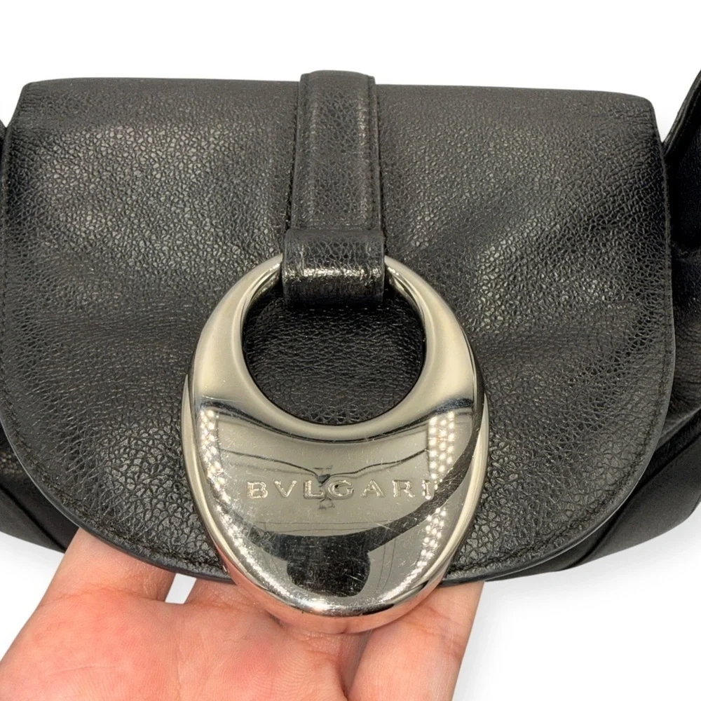 Vintage Bvlgari Catherine Black Pebbled Leather Shoulder Bag